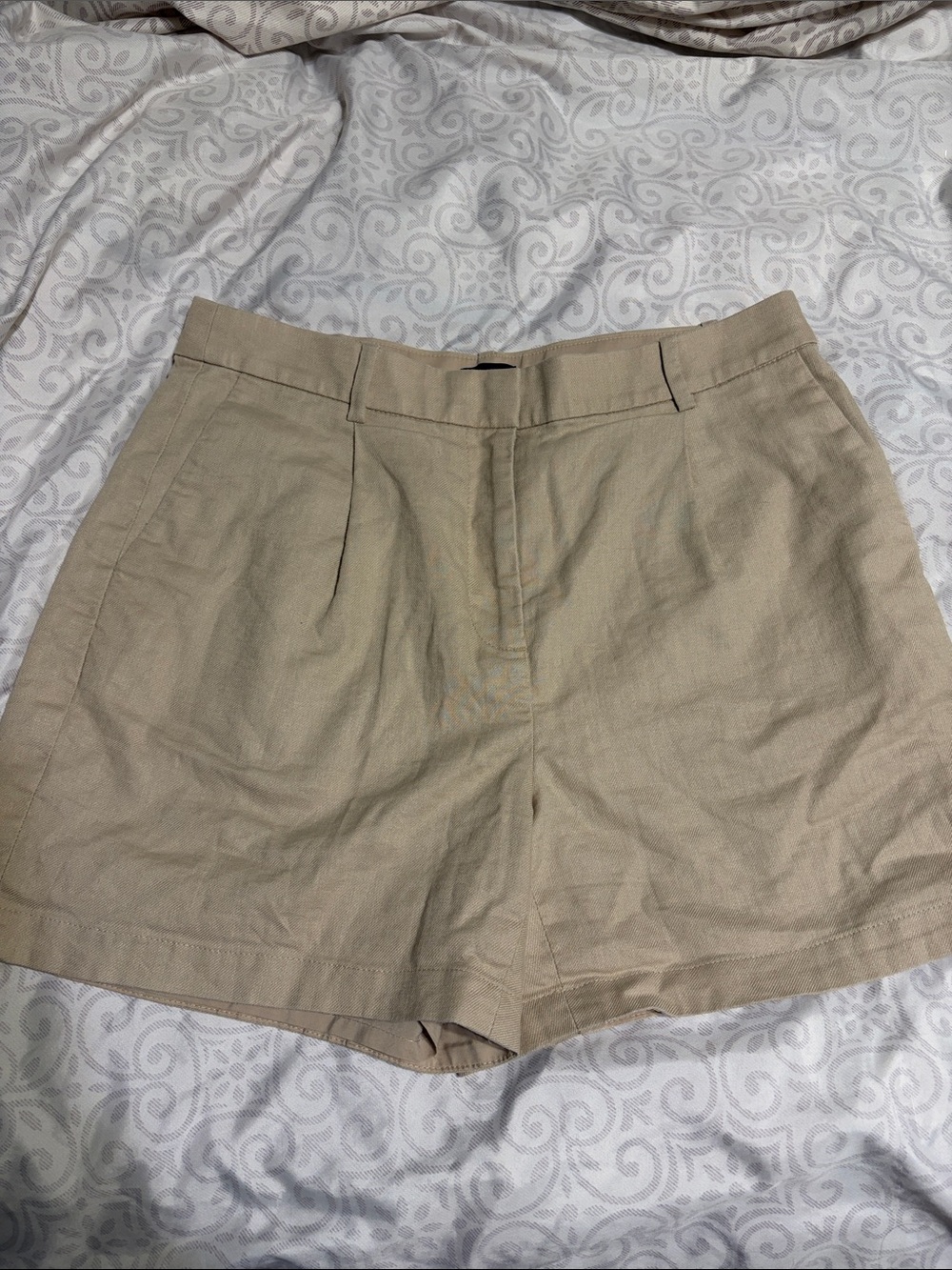 NWOT J. Crew Linen Blend Pleated Khaki High Rise Tailored Shorts Size 8